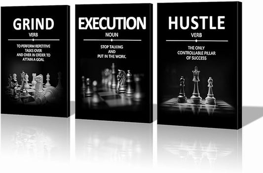 Xbolu Motivational Wall Decor Grind Hustle Execution Wall Art Inspirational Quotes Pictures Motivational Posters Framed Canvas Wall Art Prints Artwork Office Wall Decor Ready to Hang