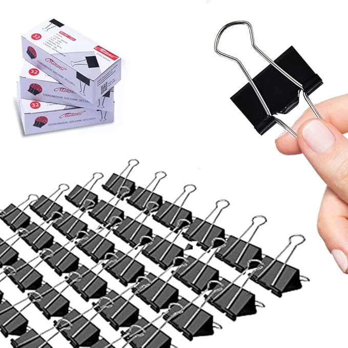 Medium Binder Clips, 36 Pack, 1-1/4 Inch, 1.25 Inch, Standard 32mm, Black, Capacity 0.6 Inch, Fold Clamp, Paper Clips, Office and School Supplies
