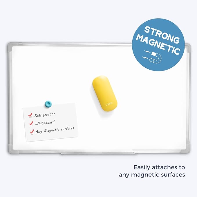 loukin Replaceable Dry Erase Eraser, Magnetic Whiteboard Eraser with 3 Replaceable Felt Pads, 4-in-1 Glass Whiteboard Erasers, 3.4 fl oz Cleaner Included (Yellow)