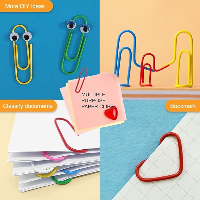 Paper Clips, Sopito 300pcs Paperclips Binder Clips Assorted Sizes (S/M/L) and Rubber Bands, Colored Office Supplies Set College School Supplies