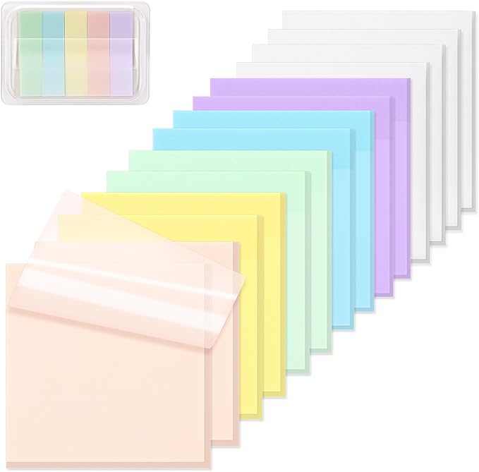 ‎SYMDROMIA Transparent Sticky Notes, 3"x3" Clear Sticky Notes, Post Translucent with See Through Self-Adhesive Sticky Pads for Office School College Supplies, 800 Sheets Bright Morandi