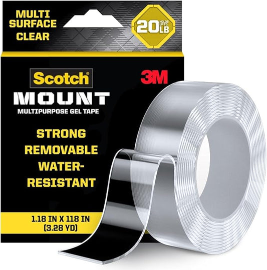 Scotch-Mount Multi-Purpose Gel Tape, Double-Sided Tape for Heavy Duty Applications, Removable Mounting Tape, Nano Tape, Water-Resistant Clear Mounting Tape, Holds up to 20 lbs, 1-Pack