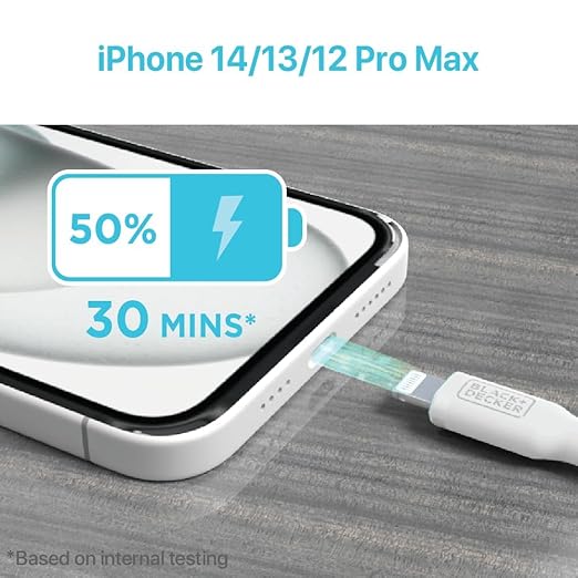 BLACK+DECKER Lightning to USB Cable - Fast Compatible iPhone Lightning Cable - Durable Braided iPhone Charger Cord - for Travel and Daily Use - Multiple Color + Length Options - 9ft