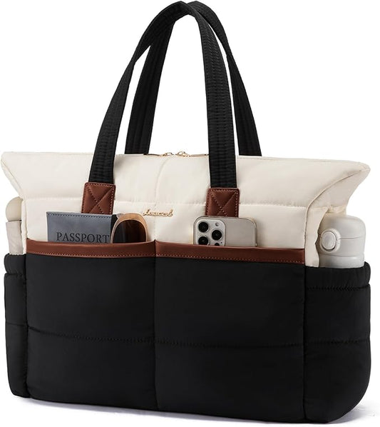 LOVEVOOK Tote Bag for Women,Light Puffer Tote Bag with Multi-pockets,Stylish Carry on Laptop Bags for Daily,Travel,Work,Gym
