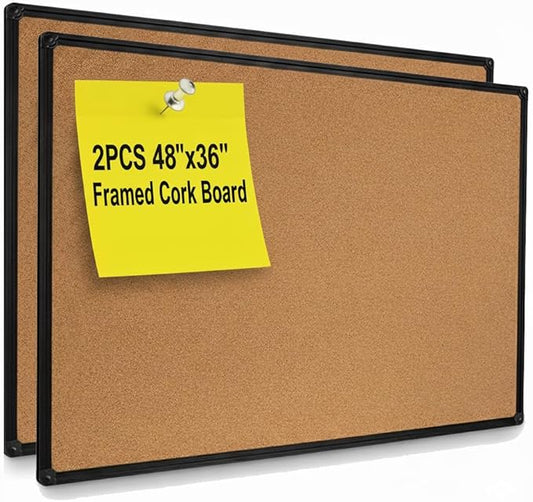Cork Board, 2 Pack 48" x 36" Bulletin Notice Board Message Memo Pin Board, Black Aluminum Frame