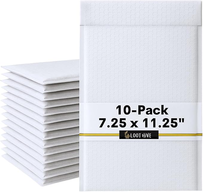 10-Pack 7.25x11.25" White Poly Bubble Mailers, Padded Shipping #1 Envelopes Self Seal Tear Resistant Lightweight Mailing Bags for Small Business, Books, DVDs, Gifts