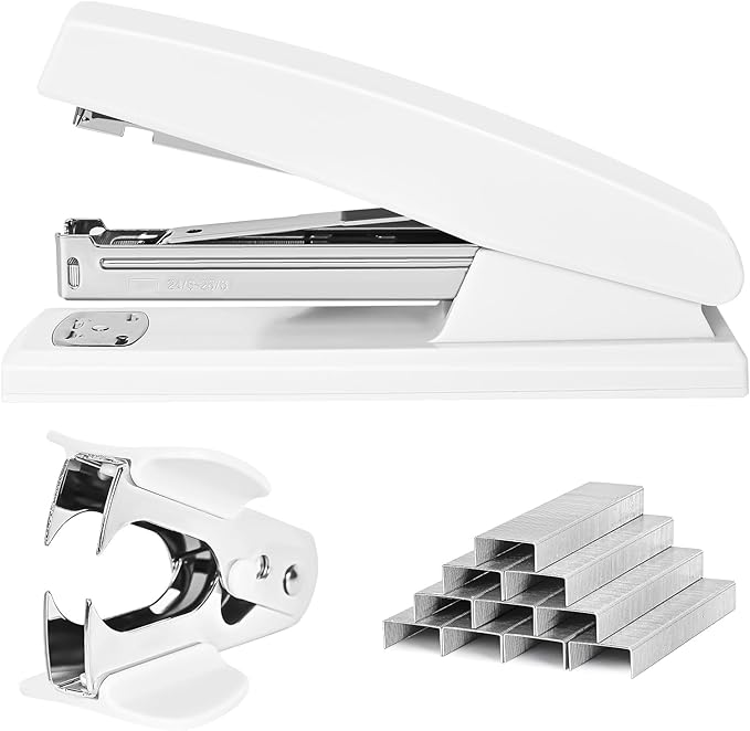 Stapler 25 Sheet Capacity with 1000 Staples and Staple Remover - Staplers for Desk, Non-Slip Office Stapler with Staples, White