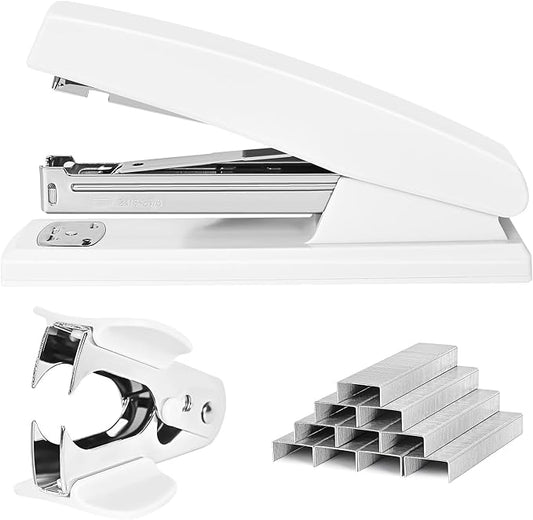 Stapler 25 Sheet Capacity with 1000 Staples and Staple Remover - Staplers for Desk, Non-Slip Office Stapler with Staples, White