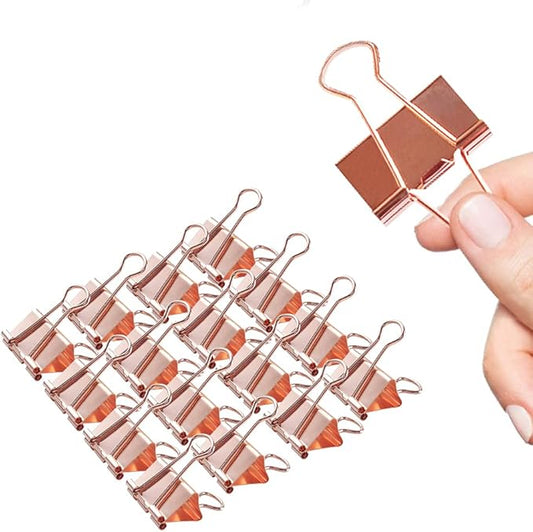 Medium Binder Clips, 24 Pack, 1-1/4 Inch, 1.25 Inch, Standard 32mm, Rose Gold, Capacity 0.6 Inch, Fold Clamp, Paper Clips, Office and School Supplies