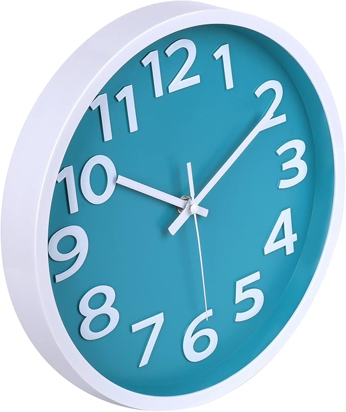 10 Inch Wall Clock Silent Non-Ticking, Big Numbers Easy to Read,Battery Operated Round Quartz Analog Clock for Kitchen Bathroom Classroom Kids Bedroom Wall Decor,Coastal Beach Theme (Aqua)