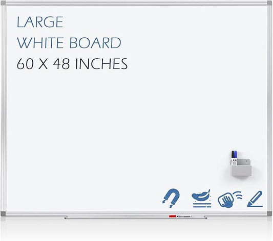 SWANCROWN Large White Board Dry Erase 60" x 48" Presentation Magnetic Whiteboard with Long Pen Tray, 5' x 4' Large Dry Erase Board for Wall, School, Office and Home