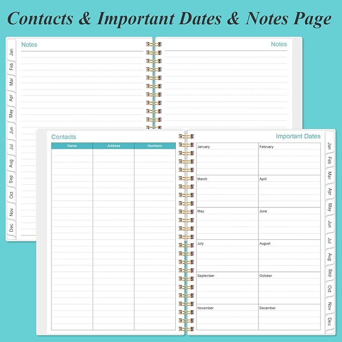 2025-2026 Monthly Planner - October 2025 - December 2026, Two Pages Per Month, 18 Monthly Calendar/Planner with Tabs, Strong Twin-Wire Binding, Inner Pocket, 6.4" x 8.5", Teal Flowers