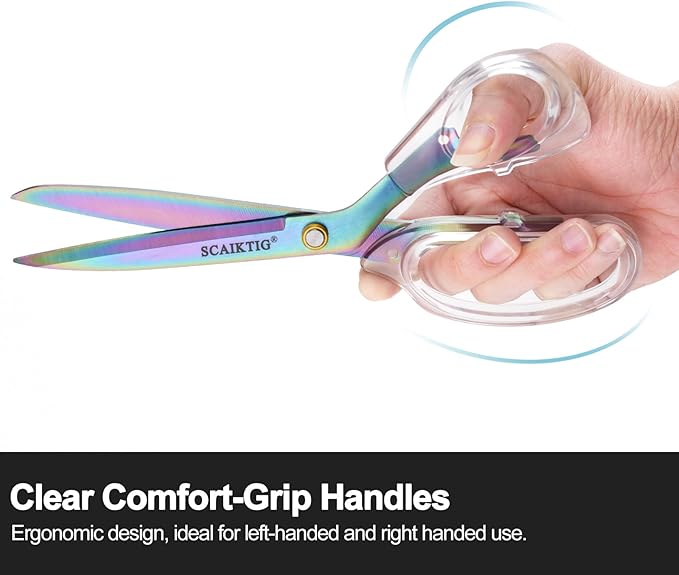 Acrylic Scissors, 4-Pack (9.4"/8"/6.8"/4"), Clear Comfort-Grip Handles, Titanium Coated Blades, Sharp, Heavy Duty, Ambidextrous, Transparent + Rainbow