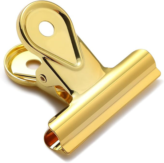 SIAMESE Bulldog Clips, 8 Pcs Binder Clips for Office & Kitchen, Multi-Purpose Binder and Food Bag Clamps for Sealing, Storage, Hanging (Gold)