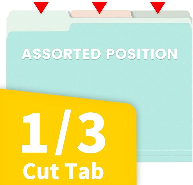 SUNEE File Folders, 100 Pack Manilla Folders 8.5 x 11, 10 Colors Folder Office Organization Home School Folders for Documents Files Paper