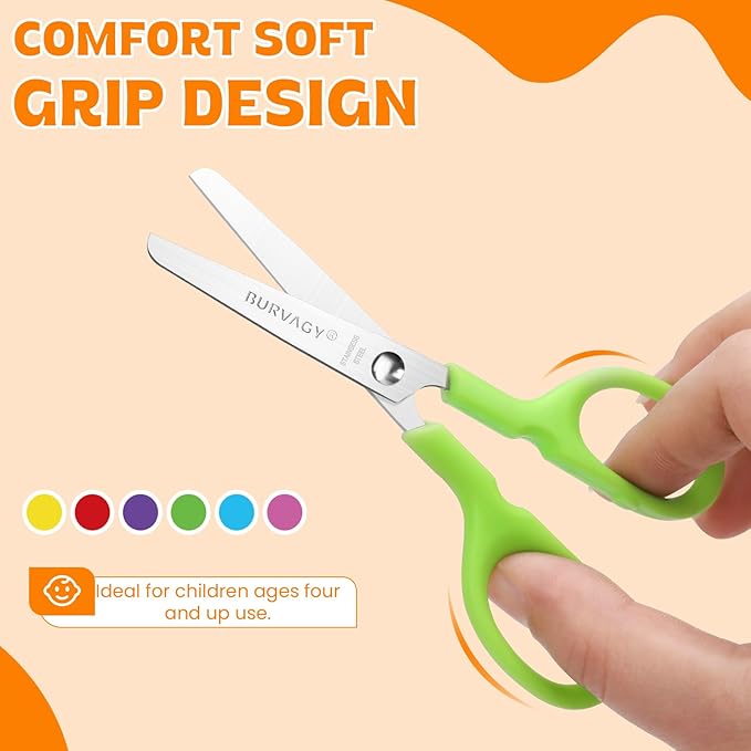 30Pack 5" Small School Student Blunt Kids Craft Scissors, Sharp Stainless Steel Blades Safety Toddler Kid Child Comfort Grip Scissors Bulk for Children Cutting Paper
