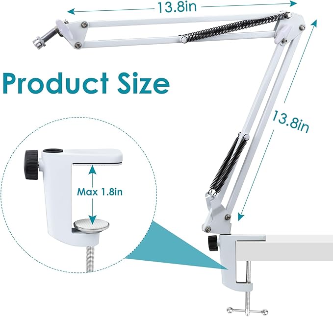 White Boom Arm for Fifine AM8 - White Mic Arm Compatible with Fifine AM8 Microphone, Professional Adjustable Scissor White Microphone Boom Arm Stand by YOUSHARES