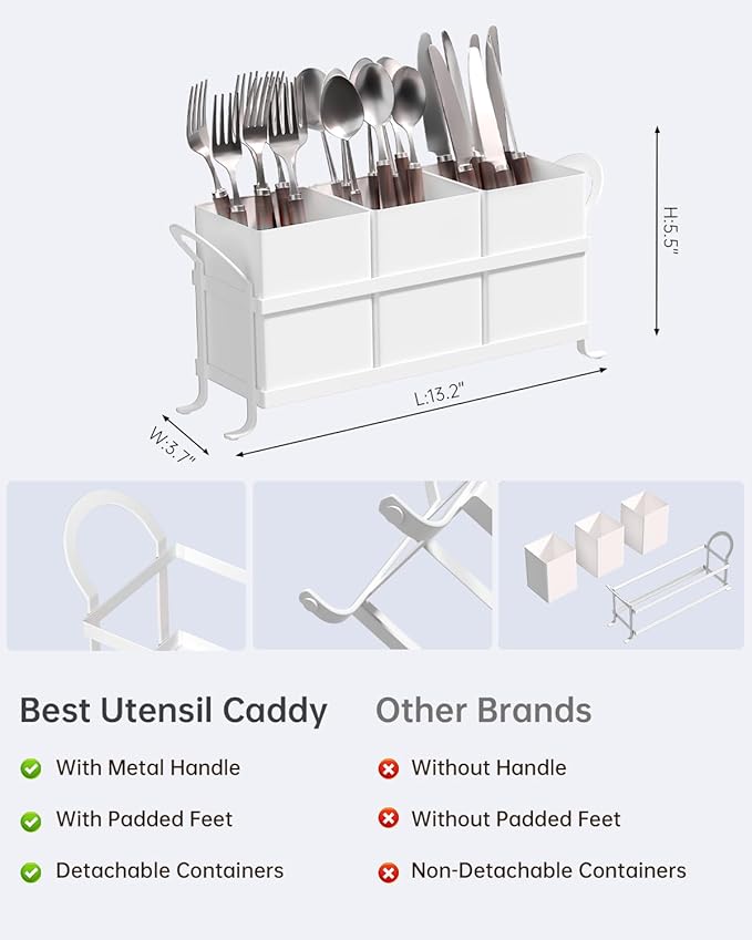 White Kitchen Utensil Holder - Chic Silverware Holder for Party, Compact and Versatile Utensil Caddy, Ideal for Countertop and Party Use