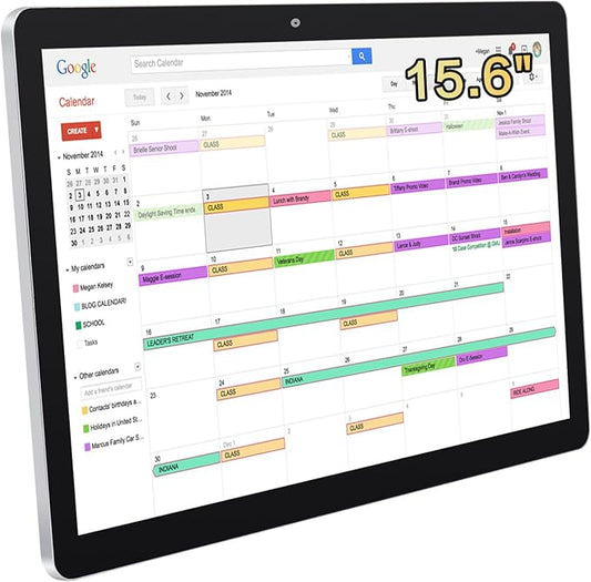15.6 inches Touchscreen Digital Calendar & Wall Planners, Smart Whiteboard Calendar for Chore Chart & Work Schedule, Built in Speakers and Camera, Include Wall Mount & Desk Stand