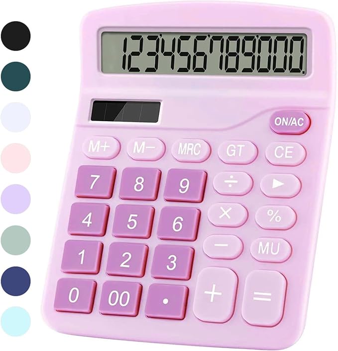 Office Desk Calculator, Cute Calculator for Kids, Basic Calculators Desktop, Dual Power Simple Financial Calculator with Big Button Large Display for Office Home and School (Purple)