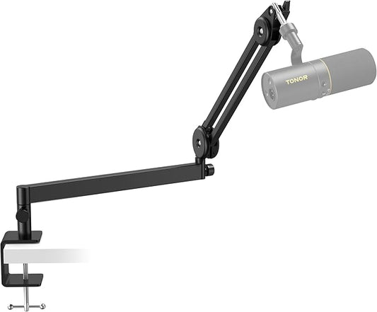 TONOR Microphone Boom Arm, Low Profile Mic Arm, Fully Adjustable Mic Stand with Desk Mount Clamp,Screw Adapter, Cable Management, for Streaming Gaming Podcast Studio Recording Home Office T40LP Black