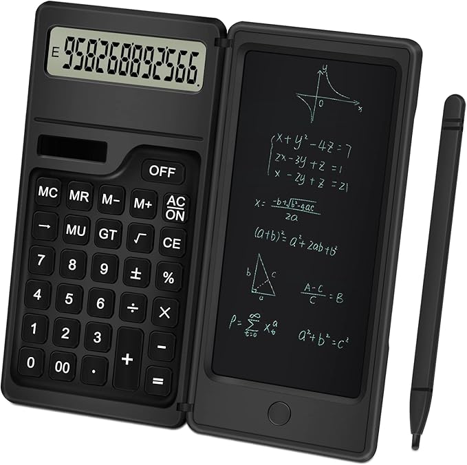 Calculator with Notepad, TRELC 12 Digits LCD Display Solar Desktop Calculator, Support Solar and Battery, Multi-Function Portable Calculators for Office, School and Home
