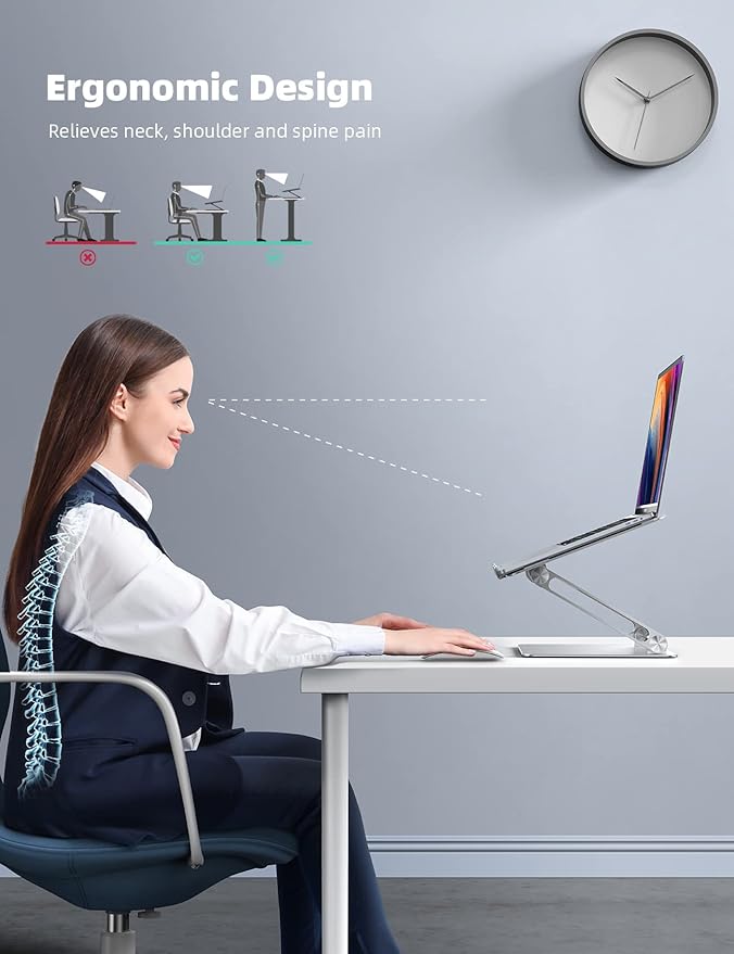 Lamicall Adjustable Laptop Stand, Portable Laptop Riser, Aluminum Laptop Stand for Desk Foldable, Ergonomic Computer Notebook Stand Keyboard Platform for MacBook Air Pro, Dell XPS (10-17.3'') - Silver