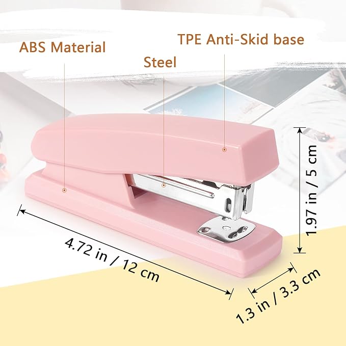 Tamaki Stapler, Office Stapler, Small Staplers for Desk, Pink