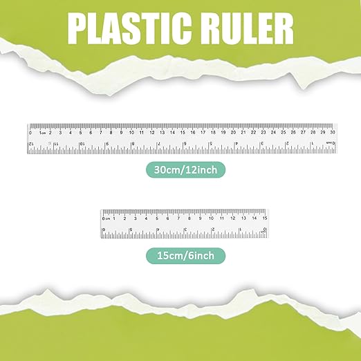 ZUFECY 6-Count Ruler Set: 3x6 + 3x12 Hard Plastic Straight Rulers, Dual-Scale (Inch/Metric) for Students