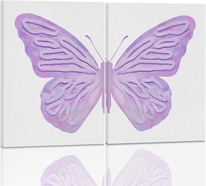 2PCs Purple Butterfly Decorations Aesthetic Canvas Wall Art Classroom Decor Preppy Framed Art Paintings Wall Decor Preppy Stuff Artwork College Apartment Room Home Decor Decorations Posters Prints