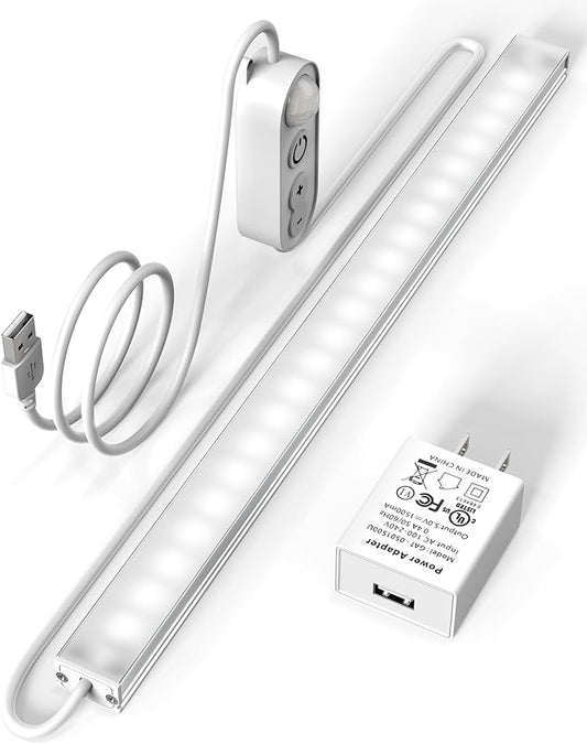 ASOKO Motion Sensor Dimmable Led Under Cabinet Lighting,12 inches Plug in Led Counter Light Bars, Cool White 6000K Light Bar for Kitchen/Closet/Wardrobe/Shelf/Desk/Display Case