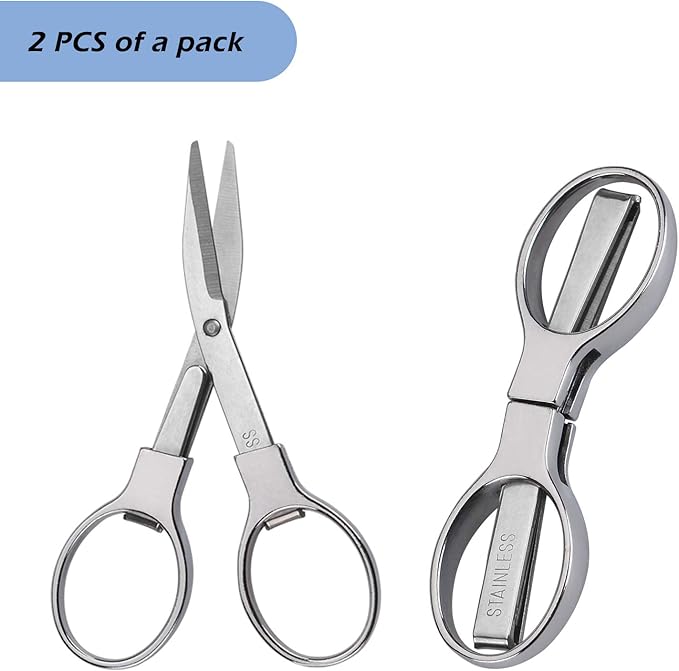 2Pcs Folding Scissors,Portable Stainless Steel Telescopic Cutter, Safety Foldable Pocket Badge Small Scissors for Home, Office, Craft, Sewing, Nurse Accessories, Travel