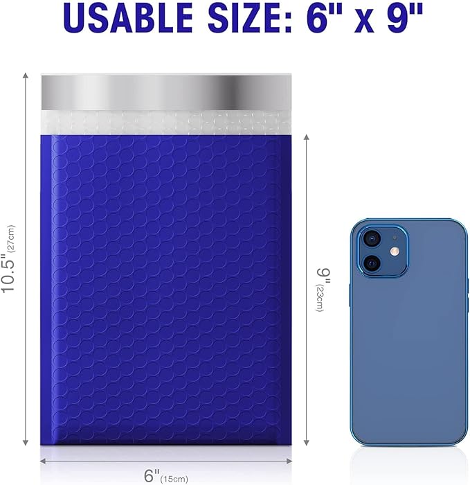 Metronic Bubble Mailers 6x10“ 100 Pack Usable Size 6x9" Self-Seal Bubble Mailer Thick Padded Envelopes Cushioning Shipping Envelopes for Small Business Shipping Blue