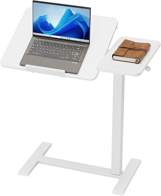 NEWBULIG Rolling Desk Adjustable Height, Small Standing Desks Rolling Table with Wheels, Portable Laptop Mobile Stand with Tiltable Desktop for Teacher Classroom Home Office, White