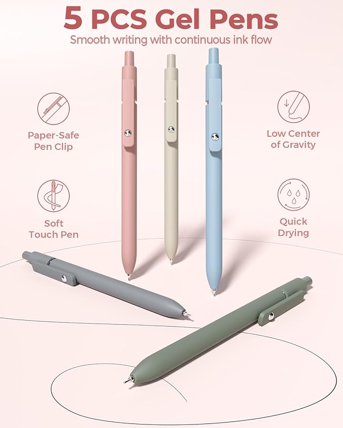 Four Candies 56 PCS Aesthetic School Supplies with Cute Pencil Case, 6 Multicolor Pen, 12 Pastel Highlighters, 5 Gel Pens Black Ink, 9 Mechanical Pencils for Student Stationary Set Preppy Stuff (Pink)