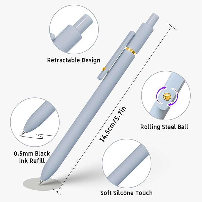 12 Pcs Gel Pens 0.5mm Quick Dry Black Ink Pens Fine Point Smooth Writing Pens, Cute Office and School Supplies Gifts for Women Teacher Students (12 Pcs Morandi and Vintage Gold)