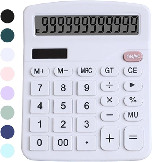 Office Desk Calculator, Cute Calculator for Kids, Basic Calculators Desktop, Dual Power Simple Financial Calculator with Big Button Large Display for Office Home and School (White)