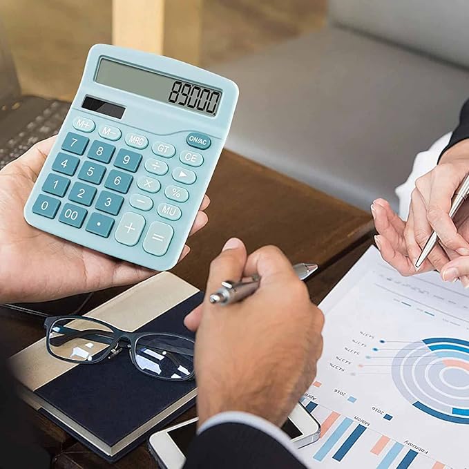 Office Desk Calculator, Cute Calculator for Kids, Basic Calculators Desktop, Dual Power Simple Financial Calculator with Big Button Large Display for Office Home and School (Blue)