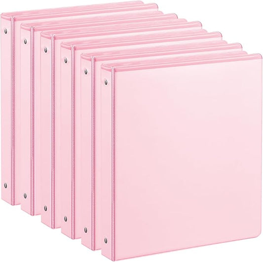 1-inch 3 Ring Binder with 2 Interior Pockets, 1'' Basic Binders Holds US Letter Size 8.5'' x 11'' Paper - Versatile Binders for Office, Home, and School Use, 6 Pack (Pink)