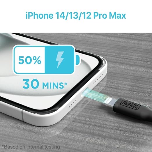 BLACK+DECKER Lightning to USB Cable - Fast Compatible iPhone Lightning Cable - Durable Braided iPhone Charger Cord - for Travel and Daily Use - Multiple Color + Length Options - 9ft