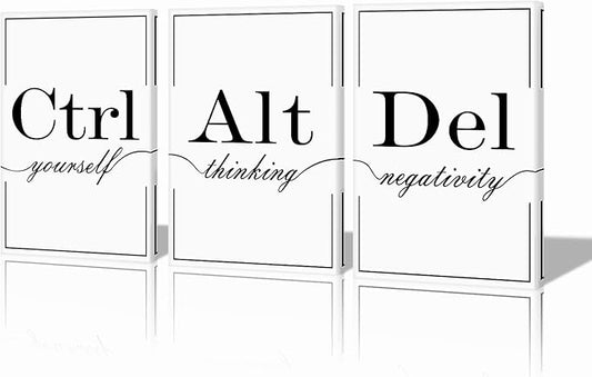 Xbolu Motivational Wall Decor Ctrl Alt Del Wall Decor Framed White Inspirational Wall Decor for Office Pictures Motivational Posters Canvas Wall Art Prints Artwork Office Wall Decor Bedroom