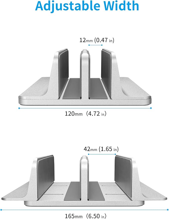 JARLINK Vertical Laptop Stand Holder, Aluminum Double Desktop Stand Holder with Adjustable Dock (Up to 17.3 inch), Compatible with MacBook, Surface, Chromebook, and Gaming Laptops, Silver
