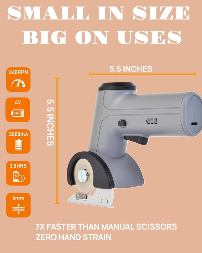 4V Cordless Electric Scissors, [Upgraded] Power Rotary Cutter with 2 Blades & LED Light, Max Cut 1/4" for Cardboard Box/Thin Carpet/Plastic, Includes Storage Case & USB Cable