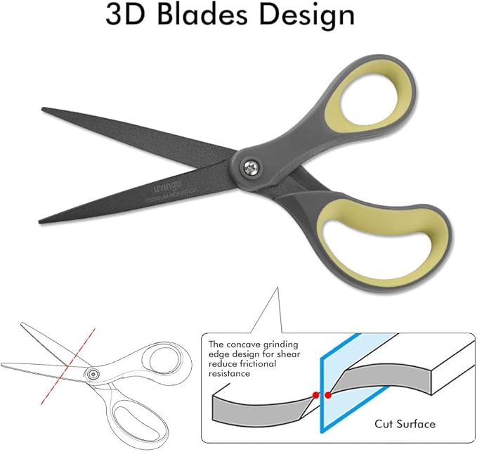 LIVINGO 2 Pack 8" Titanium Non-Stick Scissors, Professional Stainless Steel Comfort Grip, All-Purpose, Straight Office Craft Scissors for Tape, Paper, Cardboard(Green/Yellow)