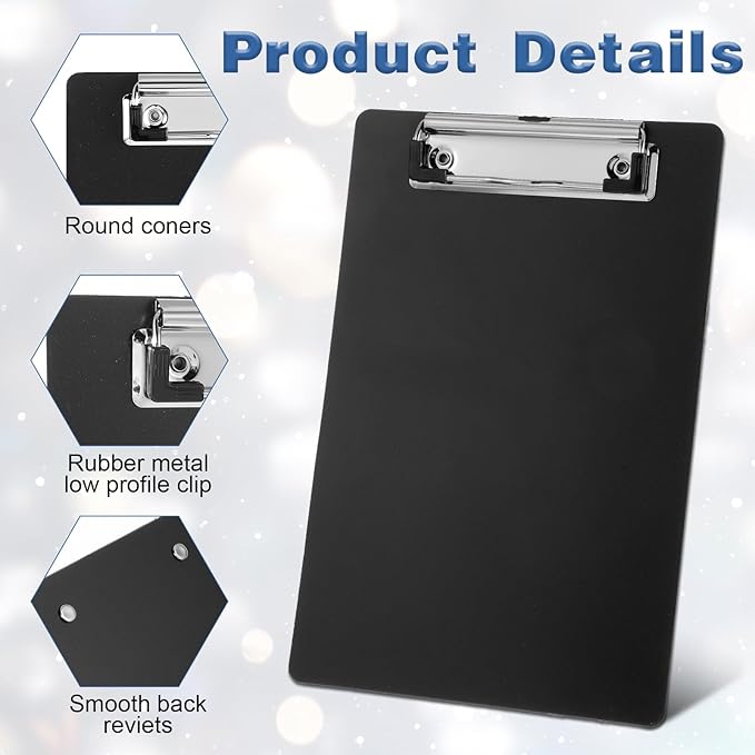 12 Pack Clipboards with Pen Holder 8.5x12.4 Black Clip Board Plastic Standard A4 Letter Size Hanging Clipboards for Classroom, Students, Kid, Woman, Office & School Supply