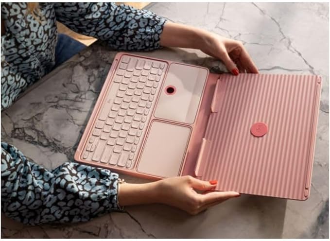 Logitech Casa Pop-Up Desk Work From Home Kit with Laptop Stand, Wireless Keyboard & Touchpad, Bluetooth, USB C Charging, for Laptop/MacBook (10” to 17”),Windows, macOS, ChromeOS - Bohemian Blush, Pink