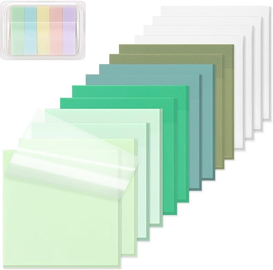 ‎SYMDROMIA Transparent Sticky Notes, 3"x3" Clear Post Translucent Sticky Notes with See Through Self-Adhesive Sticky Pads for Office School College Supplies, 800 Sheets Forest Green
