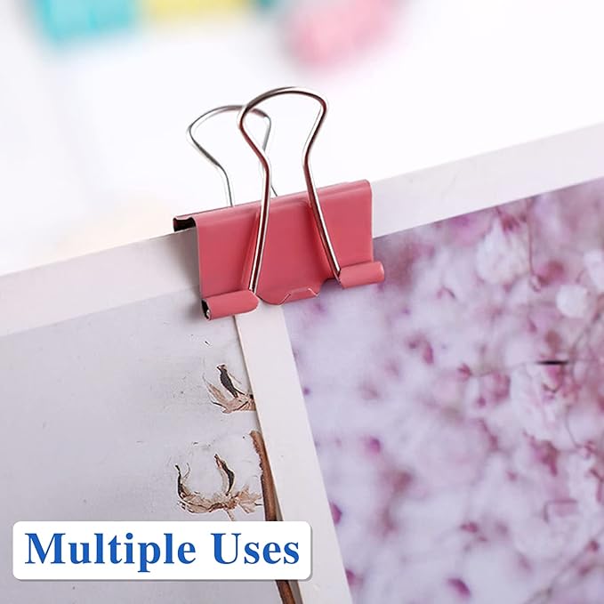 OWLKELA 100 Pcs Colored Binder Clips, Paper Clamps, Paper Binder Clip, Assorted Sizes, Metal Colorful Binder Clips, Ideal for Office, Home and School Supplies