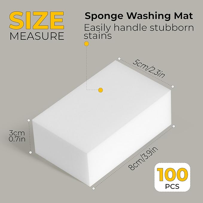 (100 Pack 3.1"x1.9"x1.1") Melamine Sponges Magic Cleaning Sponges in Bulk Eraser Sponges for Kitchen Bathroom Cleaning Supplies for Stains and Dirt