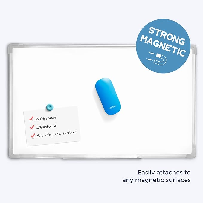loukin Replaceable Dry Erase Eraser, Magnetic Whiteboard Eraser with 3 Replaceable Felt Pads, 4-in-1 Glass Whiteboard Erasers, 3.4 fl oz Cleaner Included (Blue)
